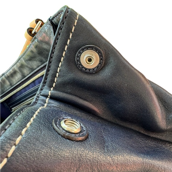 Coach navy blue embossed leather shoulder bag purse - Picture 5 of 11